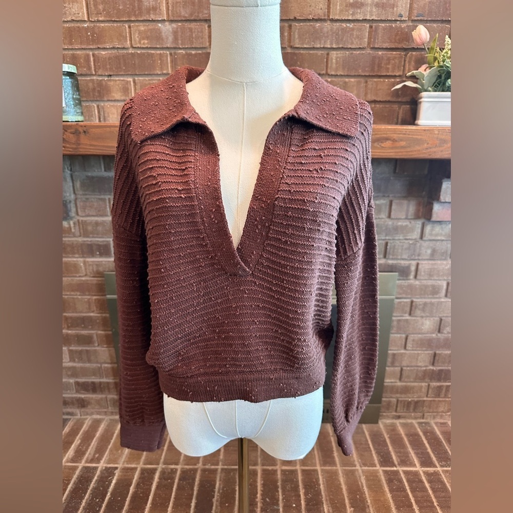 Free People Beach Carter Collared Sweater XS Boho Casual